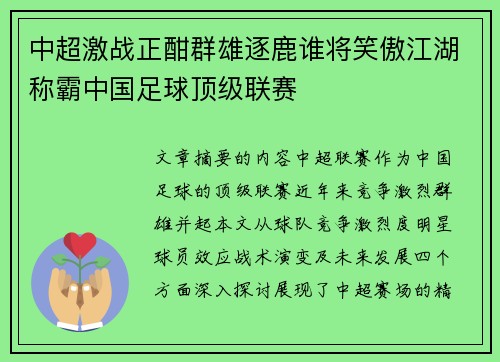 中超激战正酣群雄逐鹿谁将笑傲江湖称霸中国足球顶级联赛 中超激战正酣群雄逐鹿谁将笑傲江湖称霸中国足球顶级联赛